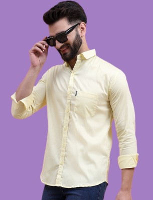 PSI Men Solid Casual Yellow Shirt