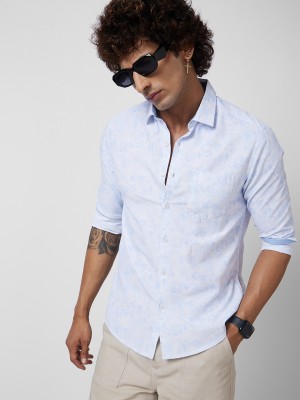 VASTRADO Men Self Design Casual Blue, White Shirt