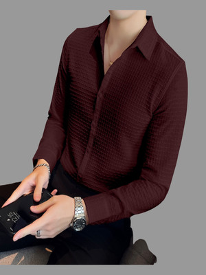 KHANJAN FASHION Men Self Design Casual Maroon Shirt