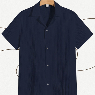 Looksky Men Self Design Casual Dark Blue Shirt