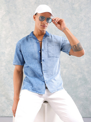 The Indian Garage Co. Men Solid Casual Blue Shirt