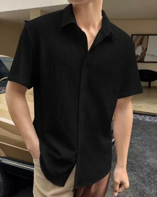 Solbiza Men Self Design Casual Black Shirt