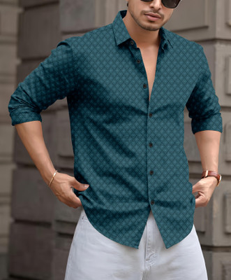 SOPANI Men Self Design Casual Dark Green Shirt
