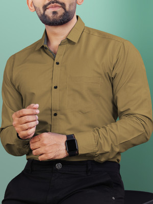 VeBNoR Men Solid Formal Khaki Shirt