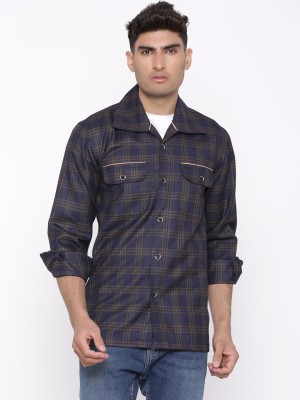 TISTABENE Men Checkered Casual Dark Blue, Brown Shirt