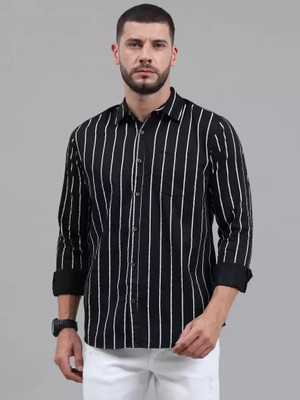 SK Fashion Men Striped Casual Black Shirt