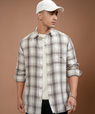 HIGHLANDER Men Checkered Casual Brown, Beige Shirt