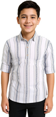 CAVIO Boys Striped Casual Grey Shirt