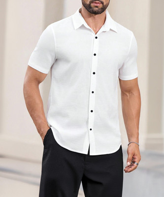 Marmic Fab Men Self Design Casual White Shirt
