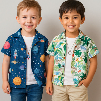 SVHFashion Boys Printed Casual Multicolor Shirt(Pack of 2)