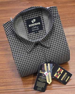 SONISHQ Men Checkered Casual Gold Shirt