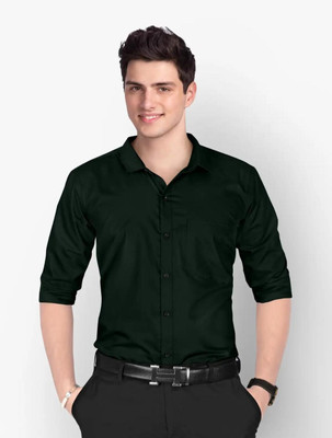 Neviq Fabs Men Solid Formal Dark Green Shirt