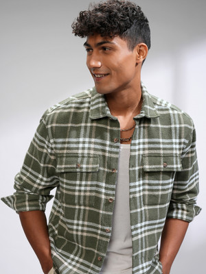 HIGHLANDER Men Checkered Casual Green Shirt