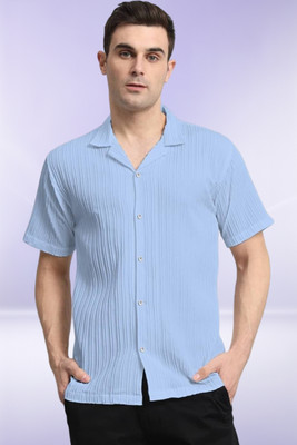 A Dearise Trend Men Self Design Casual Light Blue Shirt