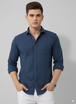 greet fashion Men Solid Casual Dark Blue Shirt