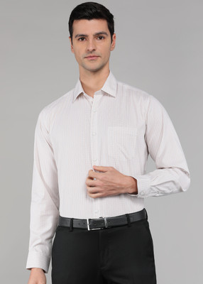 VAN HEUSEN Men Checkered Formal Beige Shirt