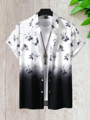 ZONANZA Men Floral Print Casual Black, White Shirt