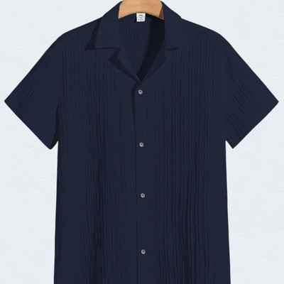 A FUBAR Men Self Design Formal Dark Blue Shirt
