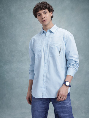 Roadster Men Solid Party Blue Shirt