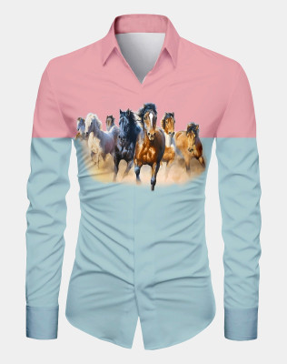 AviraEnterprise Men Printed Casual Pink, Blue Shirt