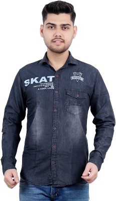 SQS Men Printed Casual Blue Shirt