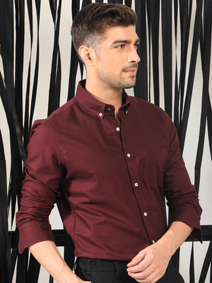 RARE RABBIT Men Solid Casual Maroon Shirt