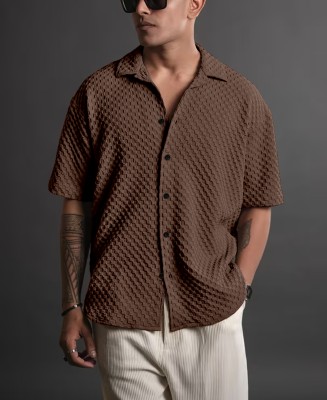 Hemline Men Self Design Casual Brown Shirt