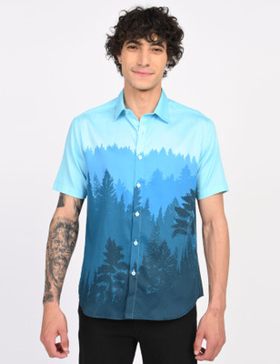 Art Reaalm Men Printed Casual Blue Shirt