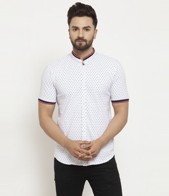 Wild West Men Polka Print Casual White Shirt