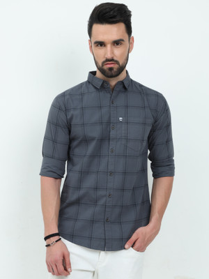 AIDAN PAUL Men Checkered Casual Grey Shirt