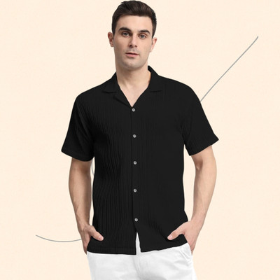 A Sti Men Self Design Casual Black Shirt