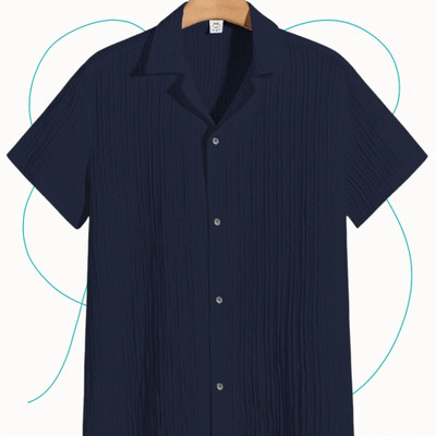 A DEEMOON TREND Men Self Design Casual Dark Blue Shirt