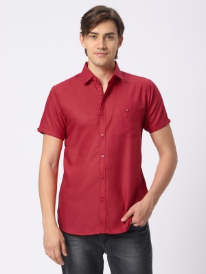 N AND J Men Solid Casual Red Shirt