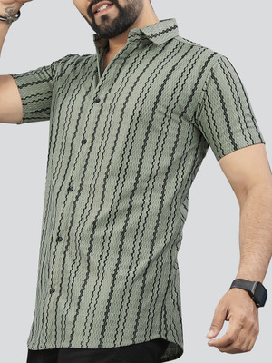 NIVICK Men Striped Casual Green Shirt