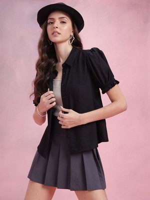 Dressberry Women Solid Casual Black Shirt