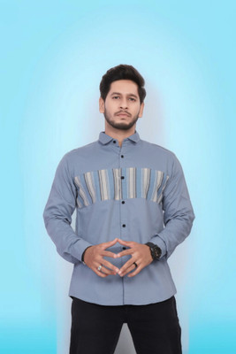 U AND J TREND Men Printed Casual Blue Shirt