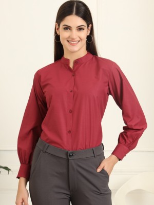 fithub Women Solid Casual Maroon Shirt