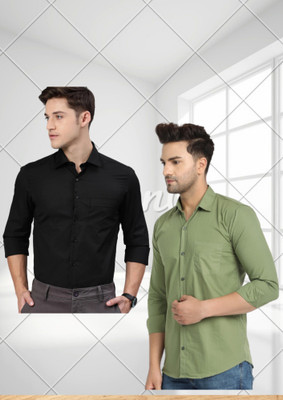 Arthz Fashion Men Washed Casual Black, Green Shirt(Pack of 2)