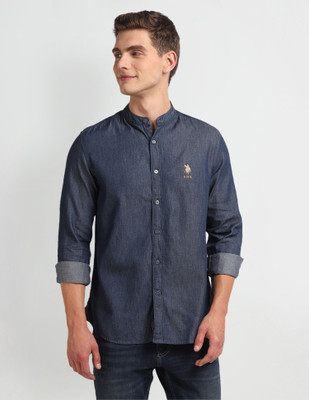 U.S. Polo Assn. Denim Co. Men Solid Casual Blue Shirt