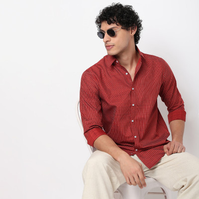 Mark & Albert Men Striped Casual Red Shirt