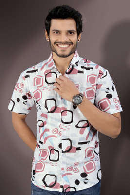 Marmic Fab Men Self Design Casual Pink Shirt