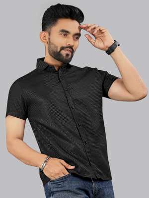 MILDIN Men Solid Casual Black Shirt