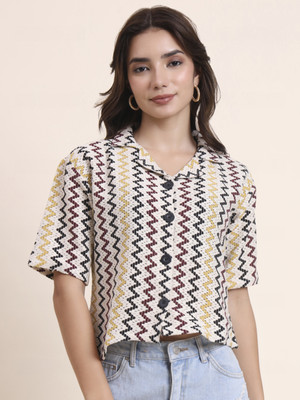 Sofisty Women Printed Beach Wear Yellow Shirt