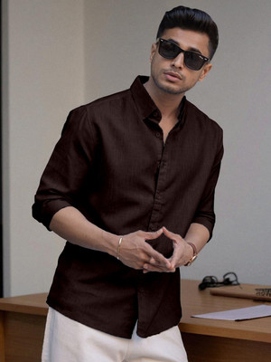 Yanthi Trend Men Self Design Casual Brown Shirt