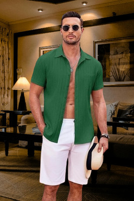 devkivastra Men Self Design Casual Green Shirt