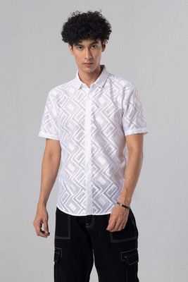 Snitch Men Self Design Casual White Shirt