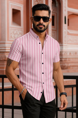 Manamrut Men Striped Casual Pink Shirt