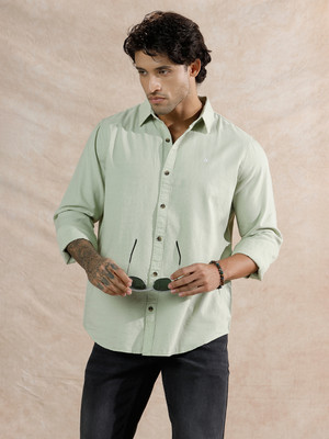 WROGN Men Solid Casual Green Shirt