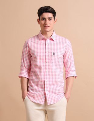 U.S. POLO ASSN. Men Checkered Casual Pink Shirt