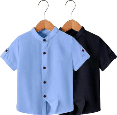 Zarila Boys Solid Casual Light Blue, Black Shirt(Pack of 2)